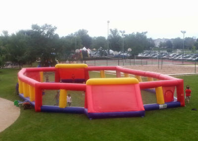 Human Foosball is a large inflatable version of the table game.