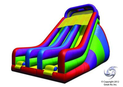 picture of double slide in green, blue, red, and yellow colors